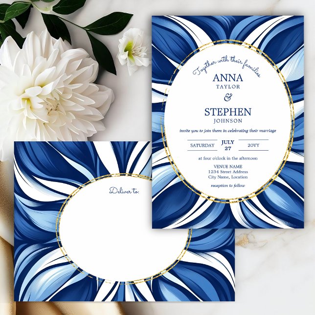 Convite Casamento Floral Orgânico de Bliss Azul (Blue bliss organic floral invitation front and envelope front.)