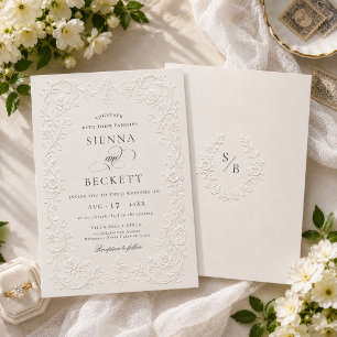 Convite Casamento Floral Ornado Estilo Elegante Creme Em R