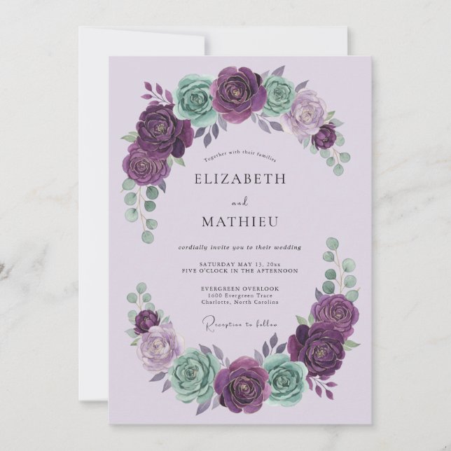 Convite Casamento Floral Ornamentado Lavanda (Frente)