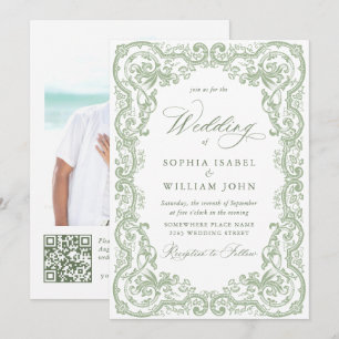 Convite Casamento Floral Ornate Renascença Verde Sálvia