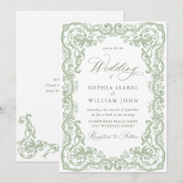 Convite Casamento Floral Ornate Renascença Verde Sálvia