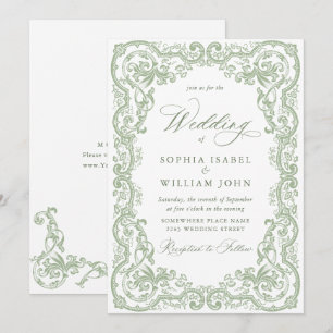 Convite Casamento Floral Ornate Renascença Verde Sálvia