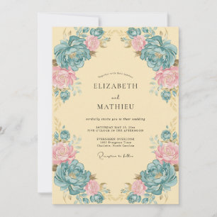 Convite Casamento Floral Ornate Turquesa