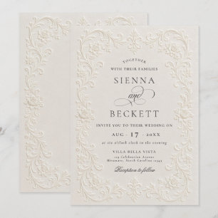 Convite Casamento Floral Ornato Estilo Elegante Creme Em R