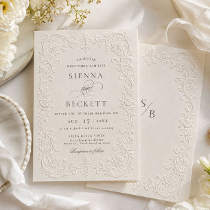 Convite Casamento Floral Ornato Estilo Elegante Creme Em R