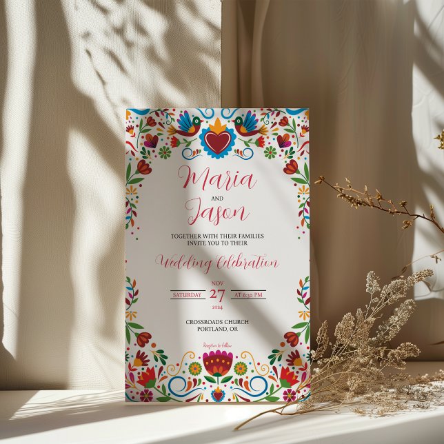 Convite Casamento Floral Otomi Colorful Fiesta (Mexican Floral Otomi Colorful Fiesta Wedding Invitation)