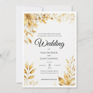 Convite Casamento Floral Ouro Elegante