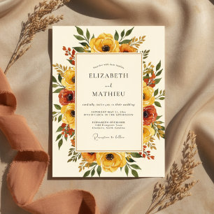 Convite Casamento Floral Outonal Amarelo