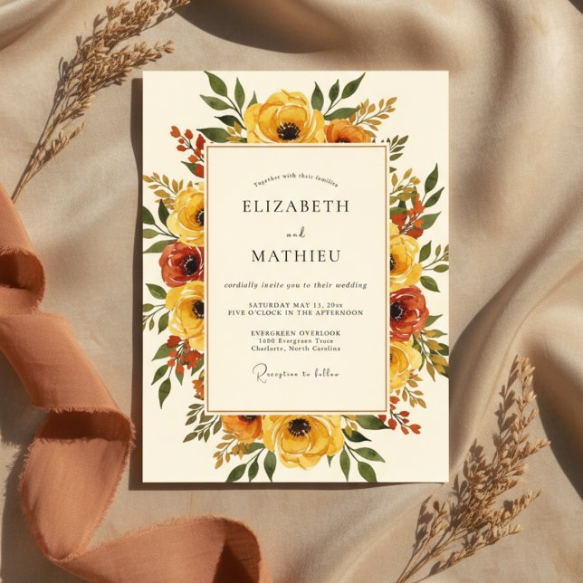Convite Casamento Floral Outonal Amarelo (Criador carregado)