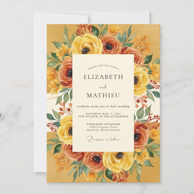 Convite Casamento Floral Outonal Âmbar (Frente)