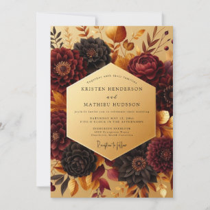Convite Casamento Floral Outonal Burgundy Mal-humorado