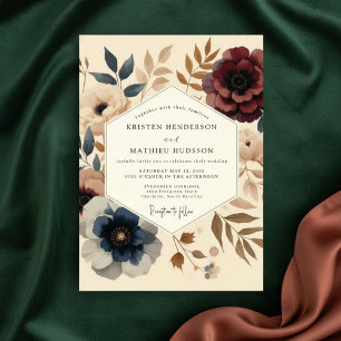 Convite Casamento Floral Outonal Burgundy Mal-humorado