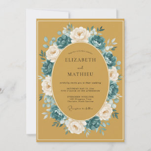 Convite Casamento Floral Outonal Creme Azul