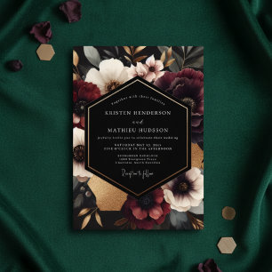 Convite Casamento Floral Outonal de Borgonha