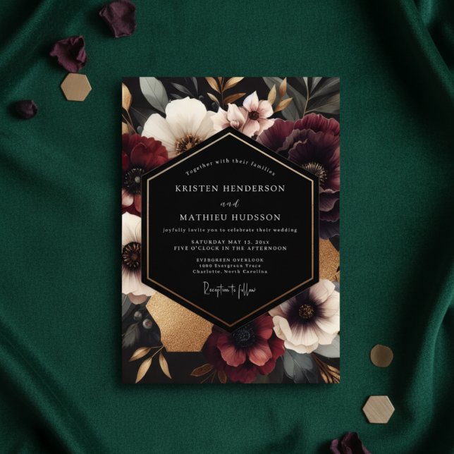 Convite Casamento Floral Outonal de Borgonha (Criador carregado)