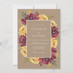 Convite Casamento Floral Outonal de Borgonha em Flor