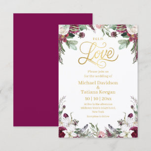 Convite Casamento Floral Outonal Dourado Elegante