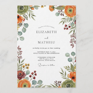 Convite Casamento Floral Outonal em Ocre e Sage