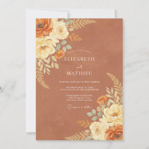 Convite Casamento Floral Outonal em Terracota