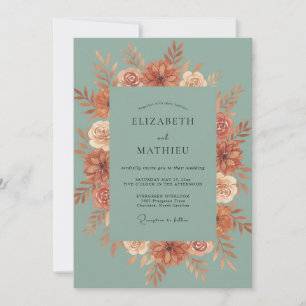 Convite Casamento Floral Outonal em Verde Sálvia