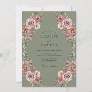 Convite Casamento Floral Outonal em Verde Salvia e Mauve