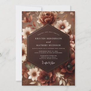 Convite Casamento Floral Outonal Marrom Sombrio