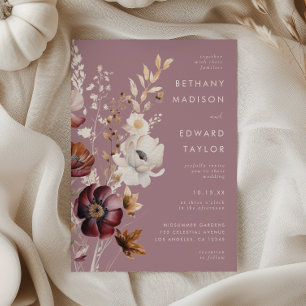Convite Casamento Floral Outonal Mauve Elegante