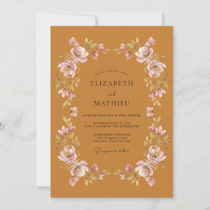 Convite Casamento Floral Outonal Quente em Ocre