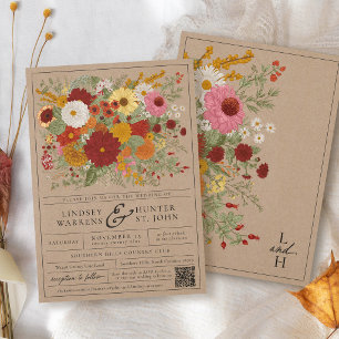 Convite Casamento Floral Outonal Rústico Kraft Elegante Vi