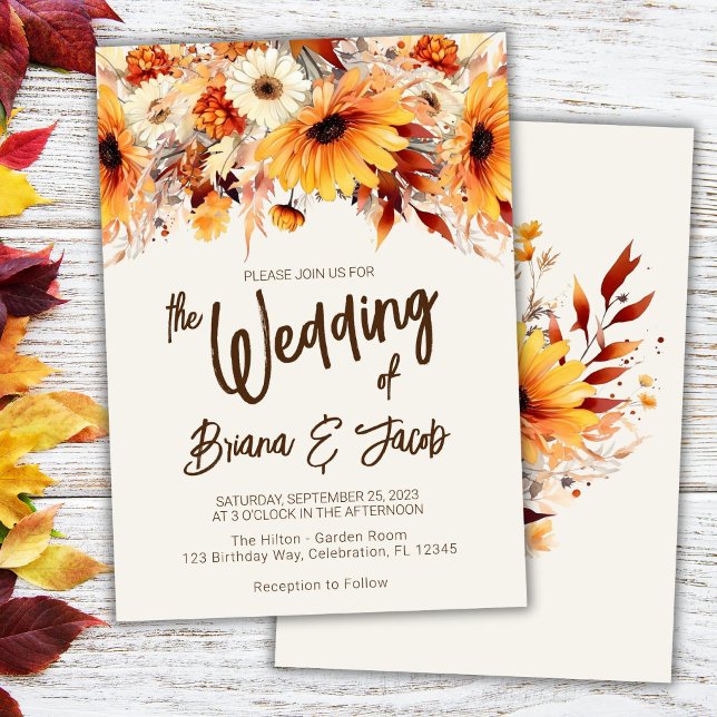 Convite Casamento Floral Outono Bege (Criador carregado)