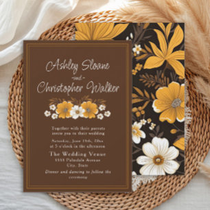 Convite Casamento Floral Outono Boho Dourado