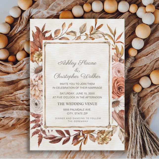 Convite Casamento Floral Outono Boho Rústico (Criador carregado)