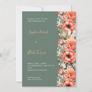Convite Casamento Floral Outono Laranja Verde Boêmio