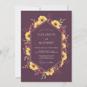 Convite Casamento Floral Outono Plum Moody