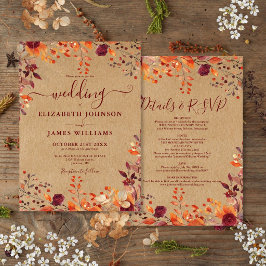 Convite Casamento Floral Outono Rústico Tudo Em Um