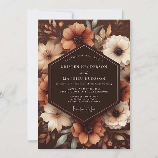 Convite Casamento Floral Outono Sépia (Frente)