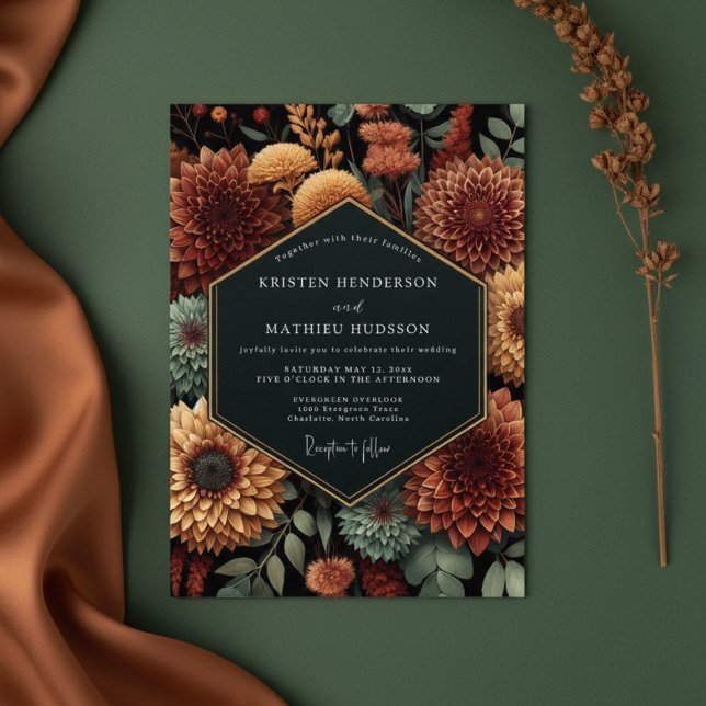 Convite Casamento Floral Outono Sienna Profunda (Criador carregado)