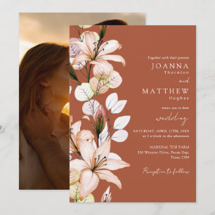 Convite Casamento Floral Outono Terracota