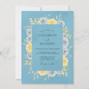 Convite Casamento Floral Pacífico Azul Empoeirado
