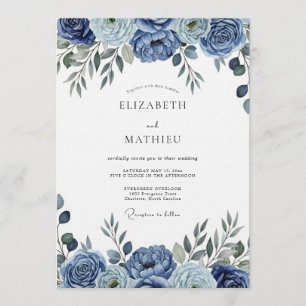 Convite Casamento Floral Painterly Azul