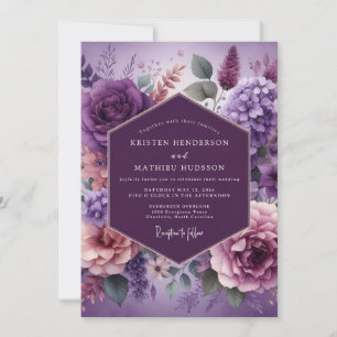 Convite Casamento Floral Painterly Roxo