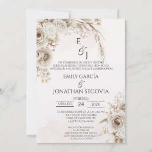 Convite Casamento floral pampas Boho espanhol