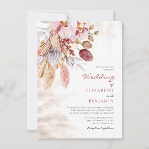 Convite Casamento Floral Pampas Grass Tan Terracotta