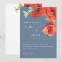 Casamento Floral Papoula Vermelha Azul Empoeirado