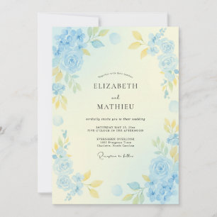 Convite Casamento Floral Pastel Azul Claro