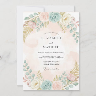 Convite Casamento Floral Pastel de Pêssego