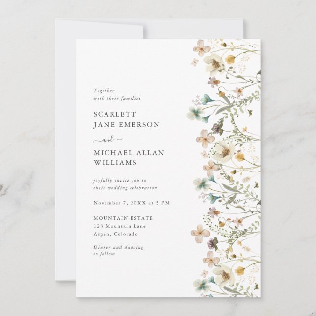 Convite Casamento Floral Pastel Elegante (Frente)