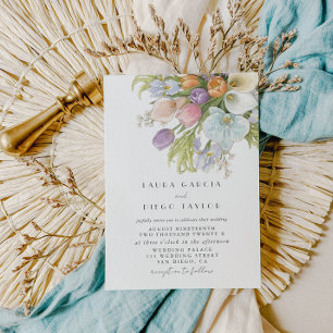 Convite Casamento Floral Pastel Elegante Aquarela