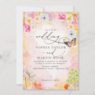 Convite Casamento Floral Pastel em Aquarela Elegante