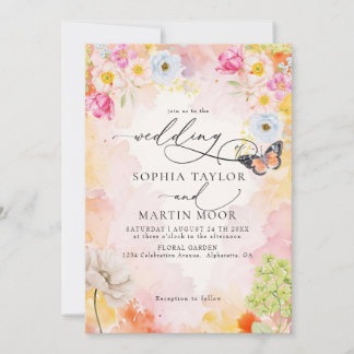 Convite Casamento Floral Pastel em Aquarela Elegante